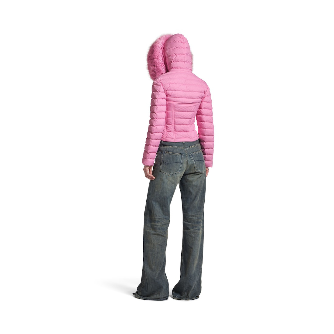 Women's Hooded Corseted Puffer in Pink - 4