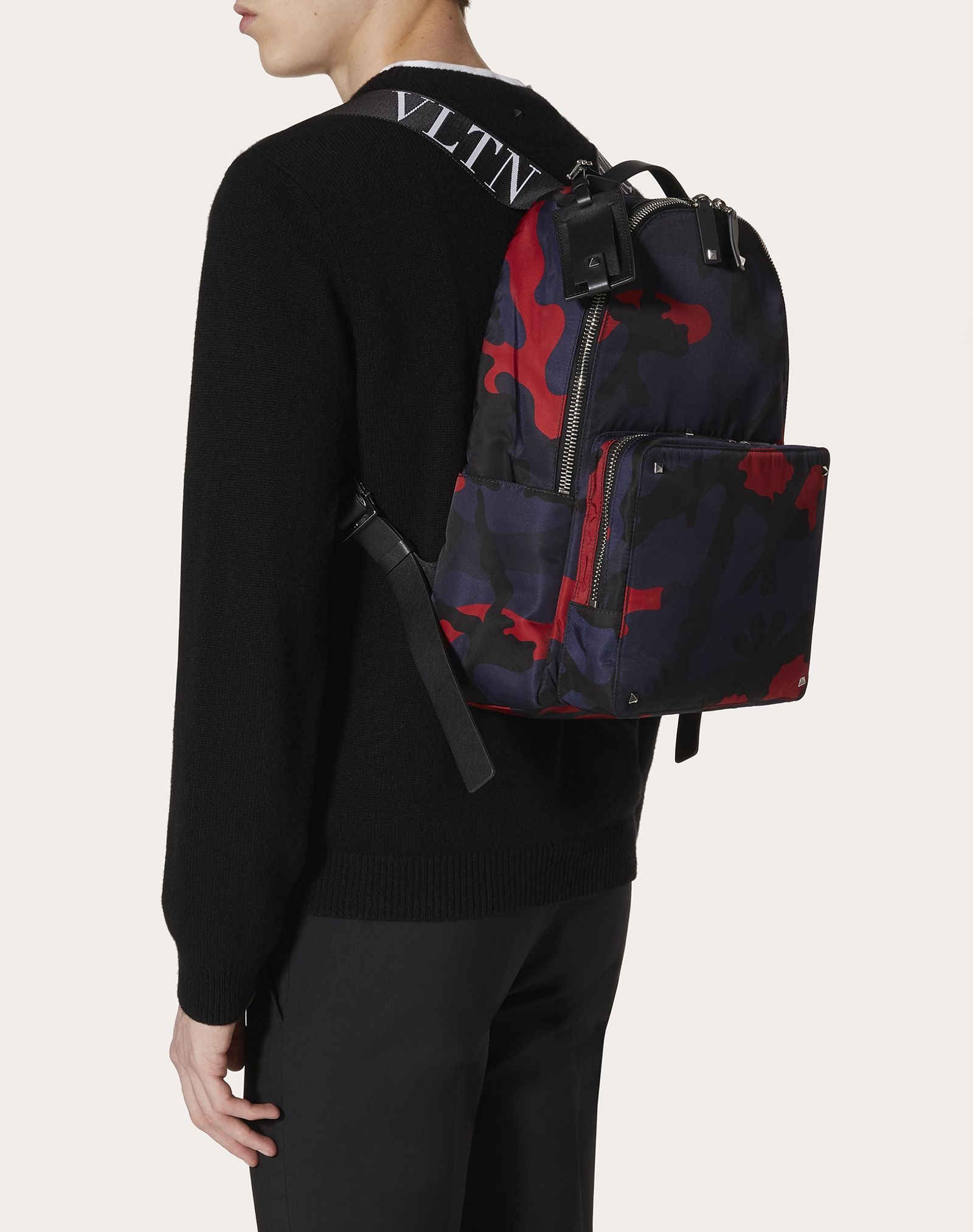 CAMOUFLAGE NYLON BACKPACK WITH VLTN RIBBON STRAPS - 6