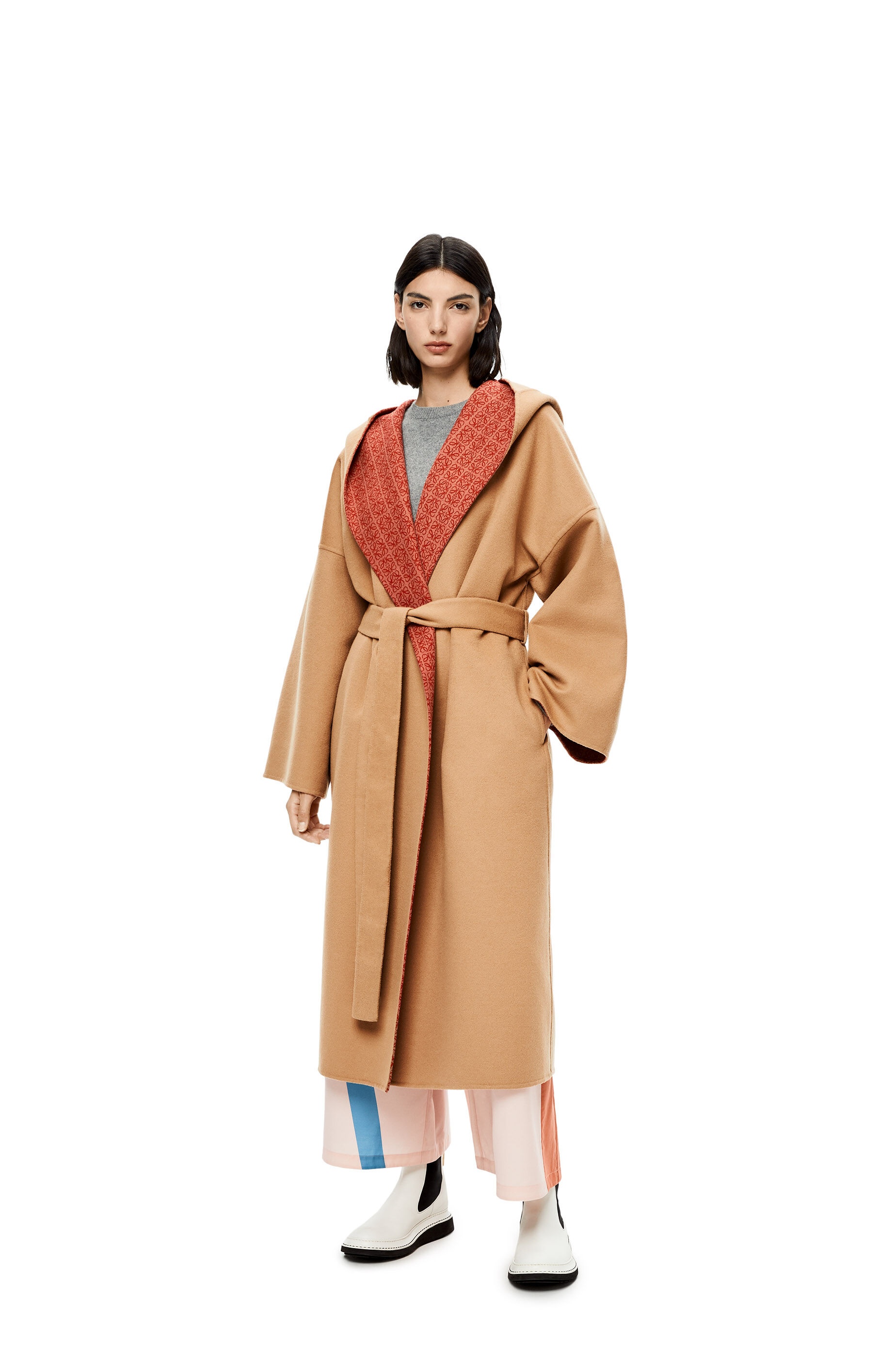 Anagram jacquard hooded coat in wool - 3