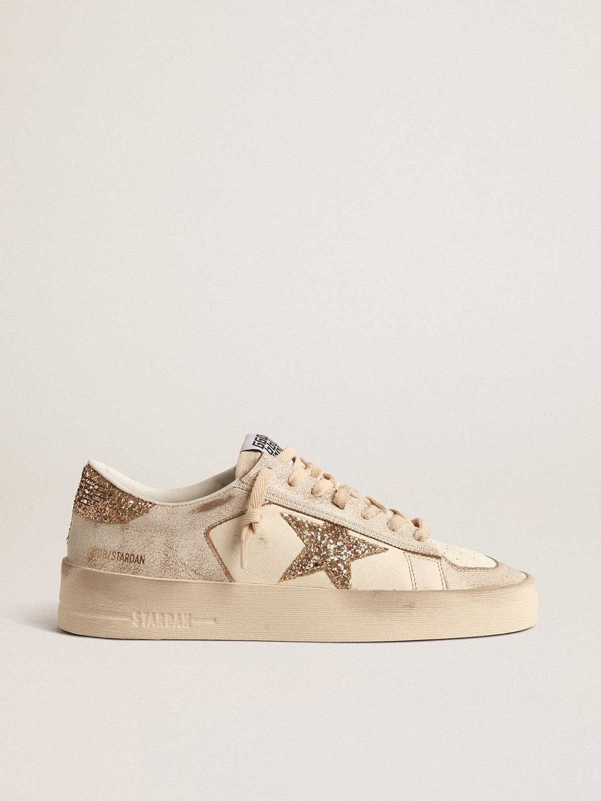 Stardan in ecru nappa leather with gold glitter star and heel tab - 1