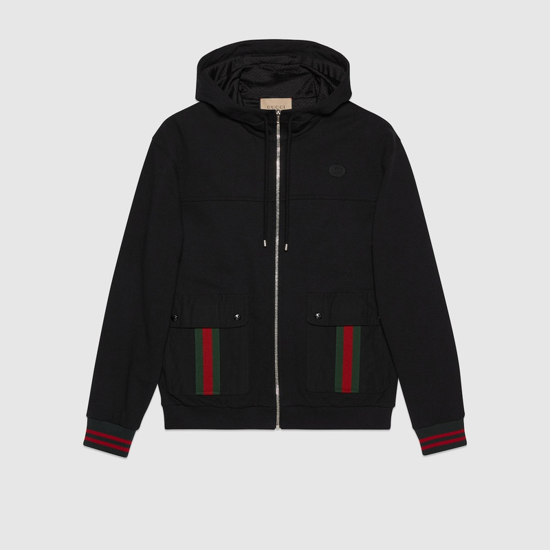 Cotton jersey hooded jacket with Web - 1