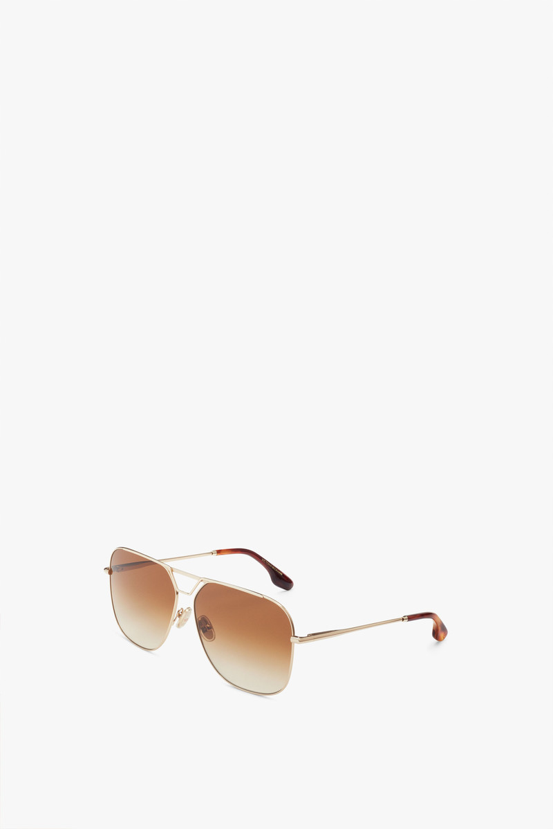 Victoria Beckham Classic V Metal Navigator Sunglasses In Gold Brown outlook
