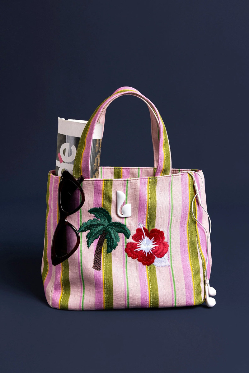 Larroudé Poppy Mini Tote Bag In Tulip And Emerald Raffia outlook