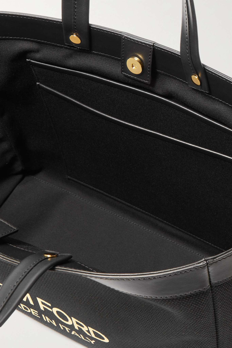 T Screw printed leather-trimmed coated-canvas tote 5