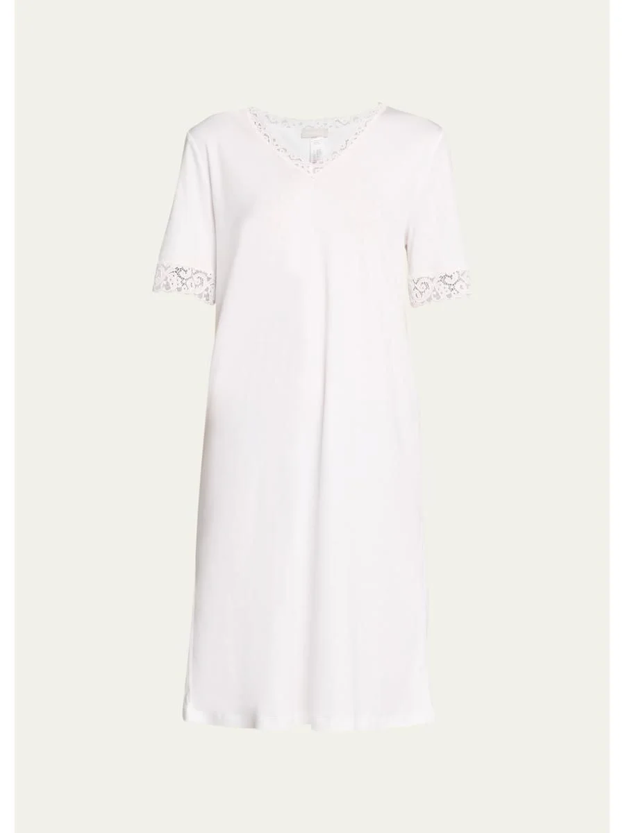 Moments Short Sleeve Lace Cotton Nightgown - 1