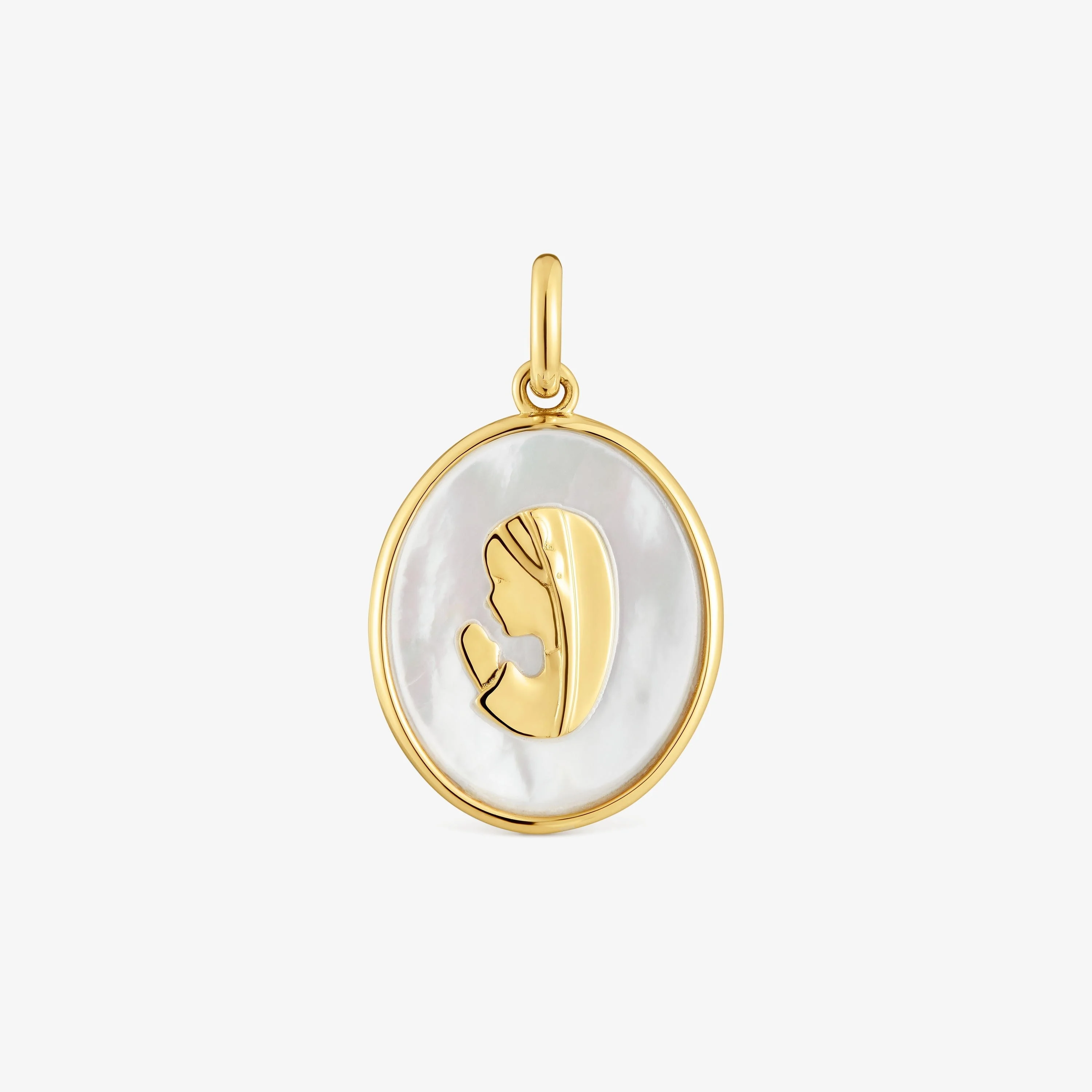 18K solid gold and mother-of-pearl virgin Medallion pendant Devotion - 1