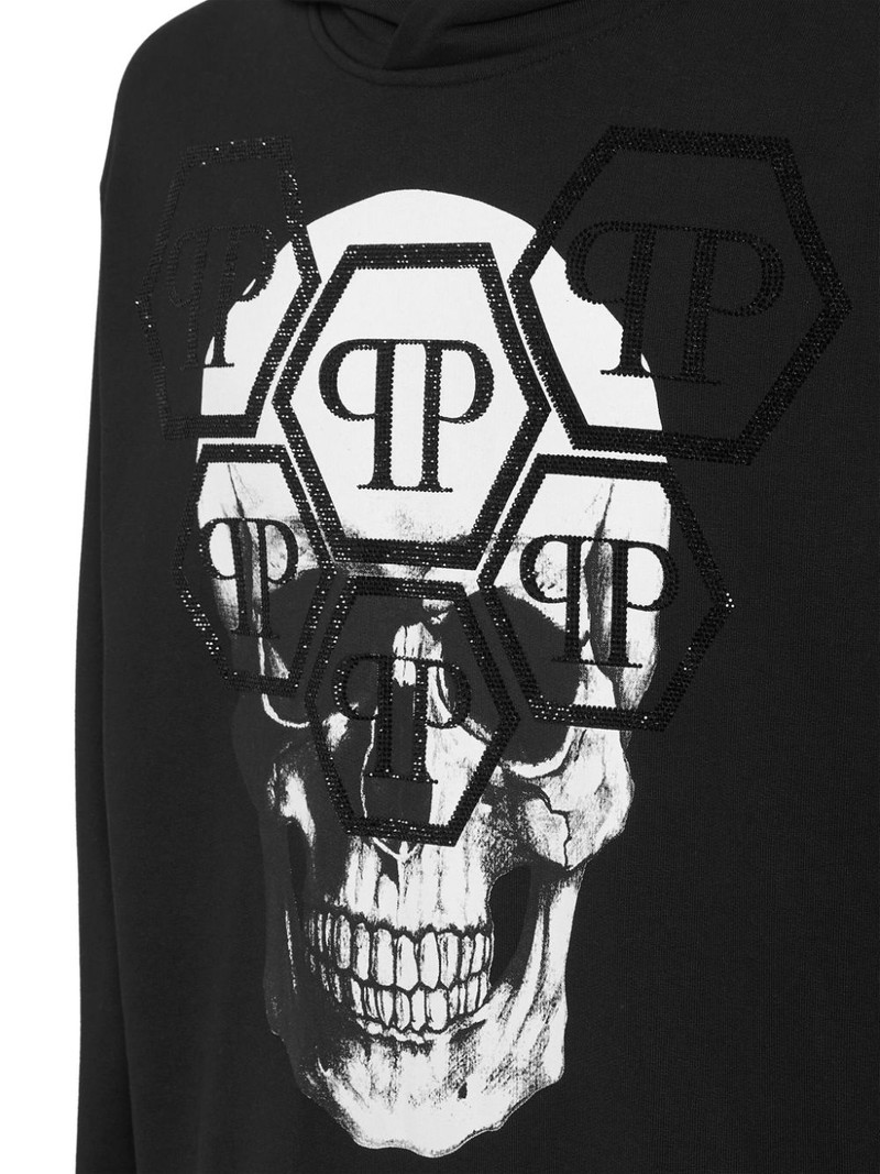 PHILIPP PLEIN skull-print cotton hoodie outlook