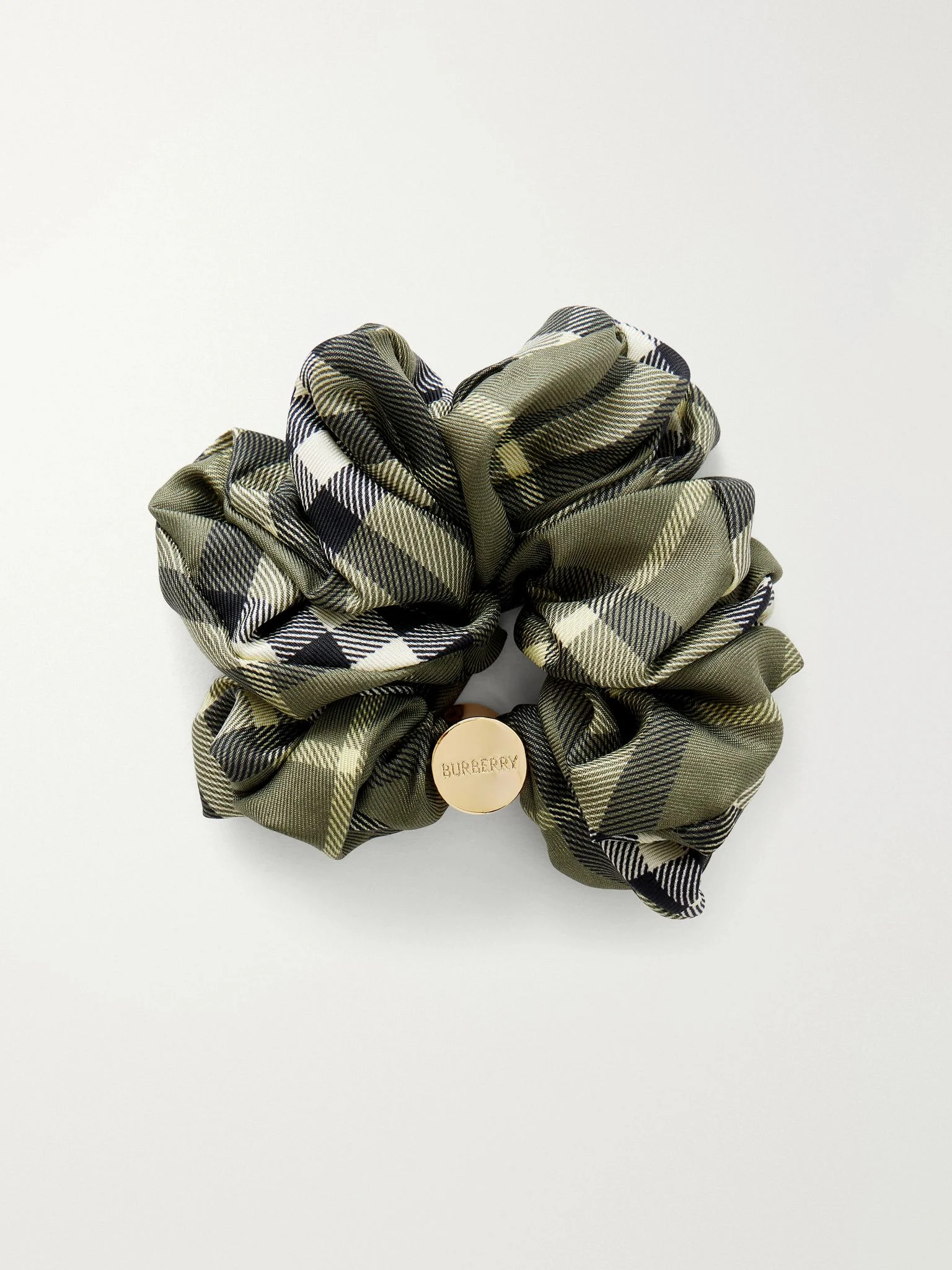 Checked silk scrunchie Forest green - 1