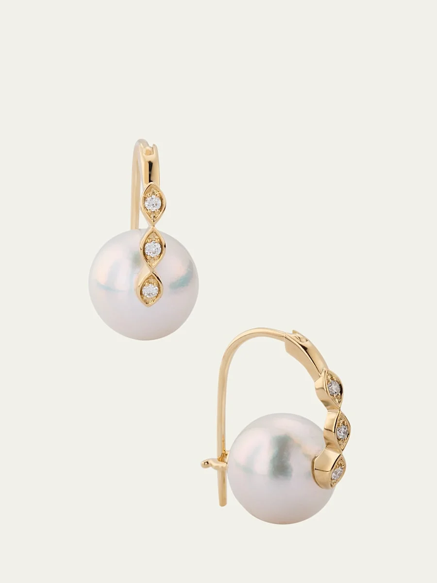 14K Gold & Diamond Marquise Eye Pearl Earrings - 1