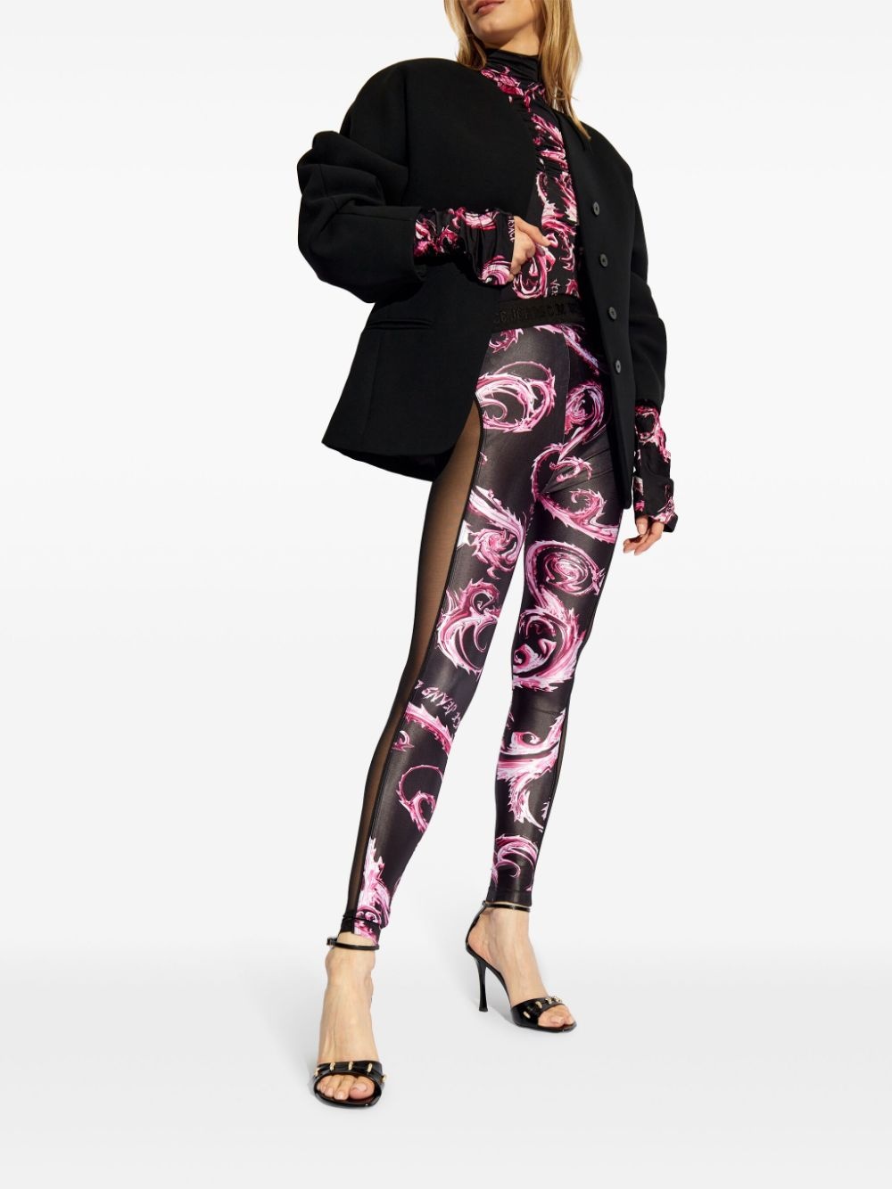 Barocco-print panelled leggings - 2