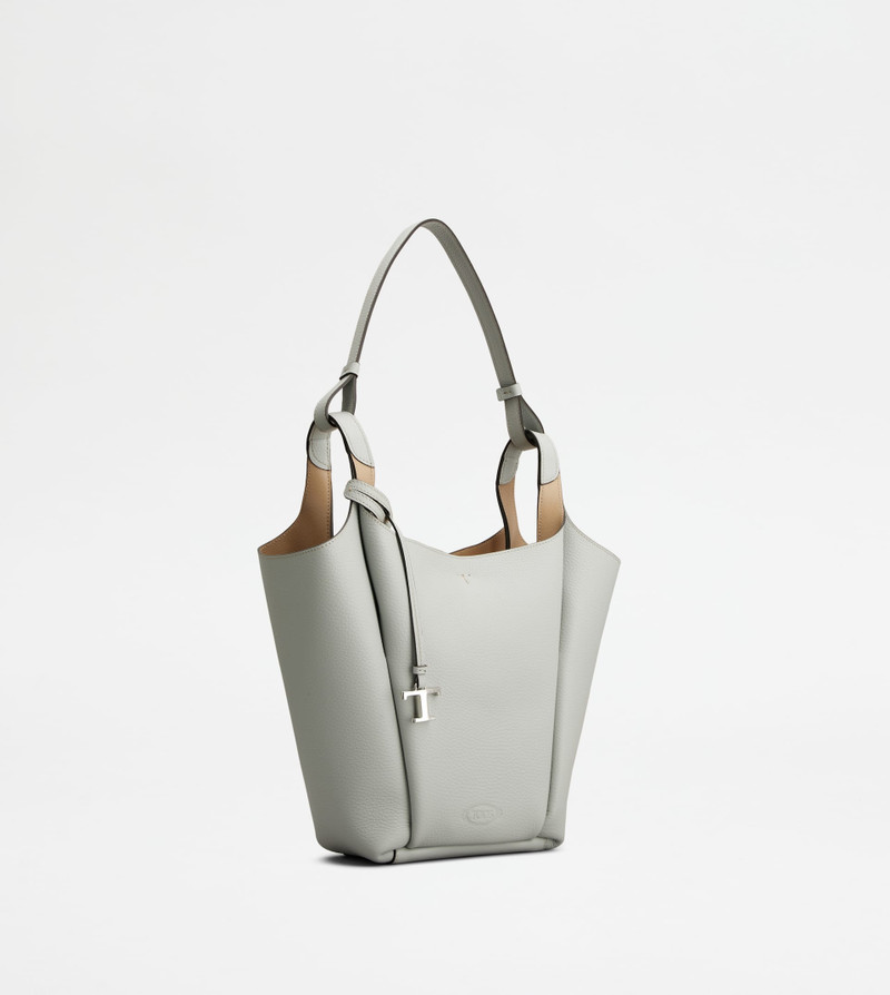 Tod's BUCKET BAG IN LEATHER SMALL - GREY, NATURAL outlook
