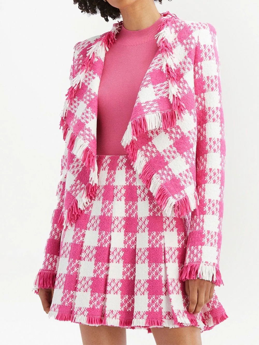 check-print woven open-front jacket - 3