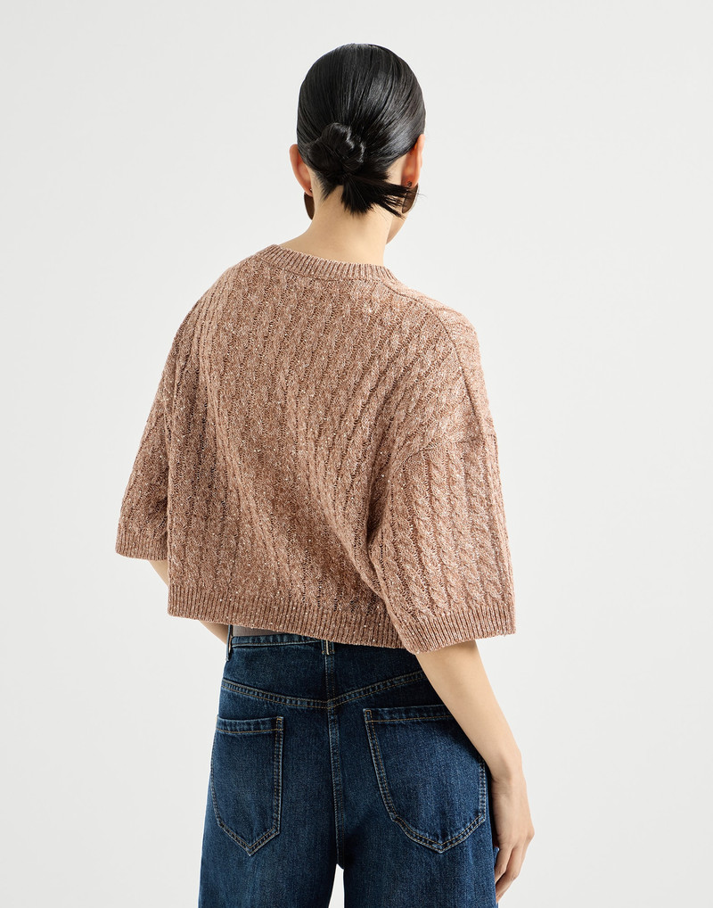 Linen dazzling cable openwork cardigan 3