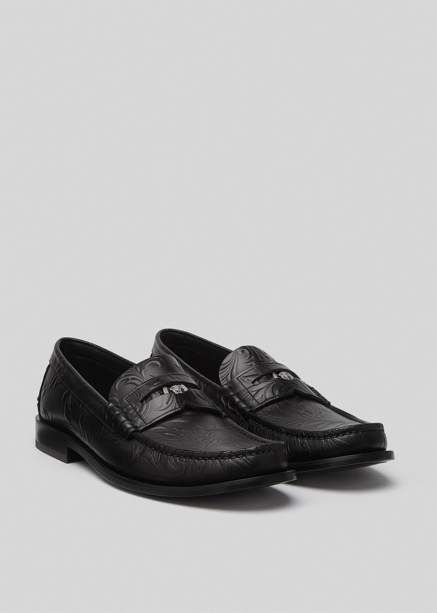 Embossed Barocco Leather Loafers - 3