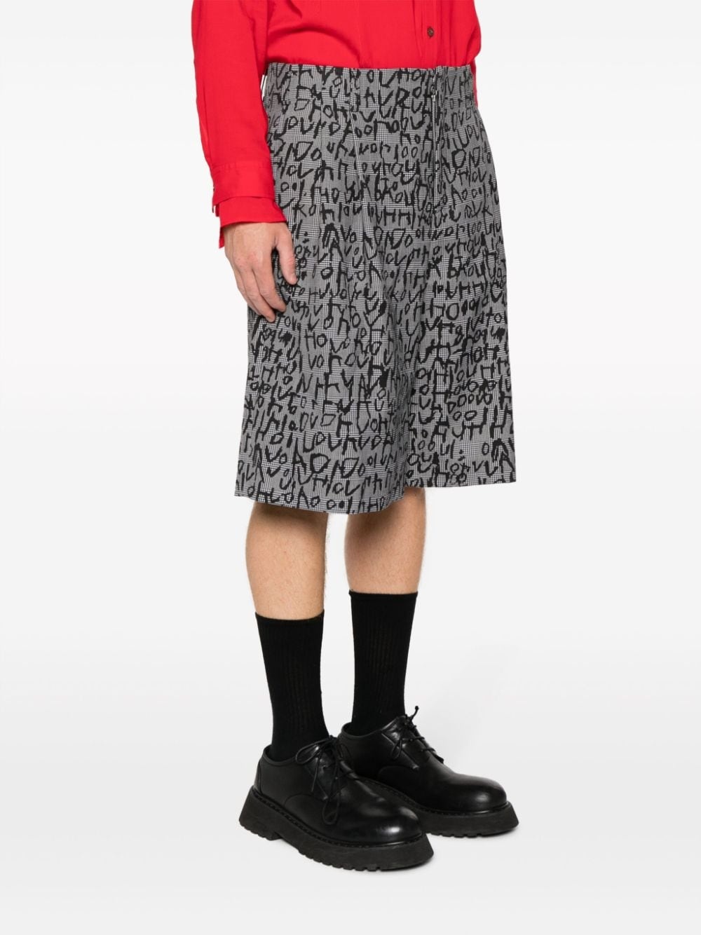 text-print plaid-check tailored shorts - 3