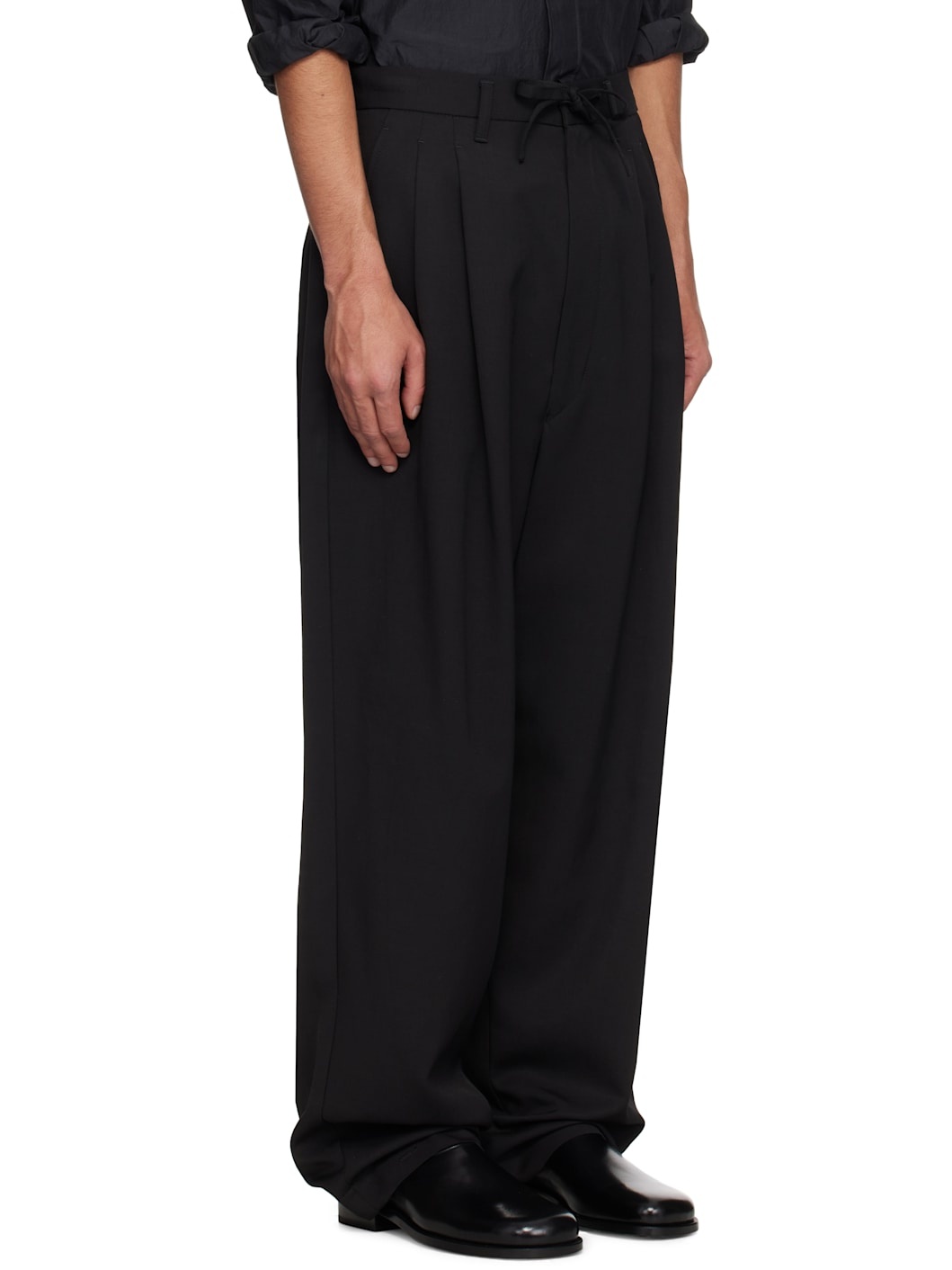 Black Drawstring Pleated Trousers - 2