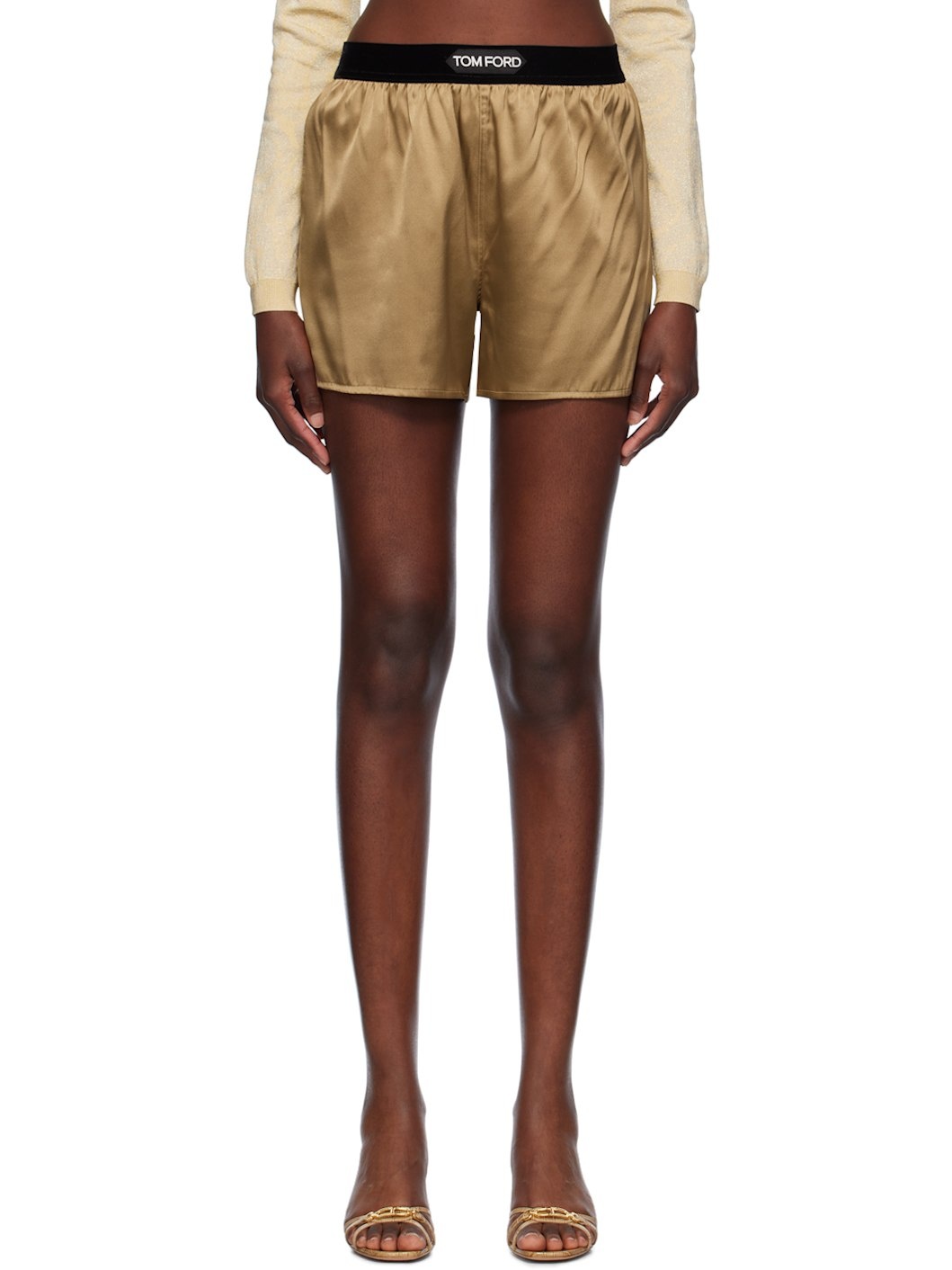 Tan Stretch Silk Boxer Shorts - 1