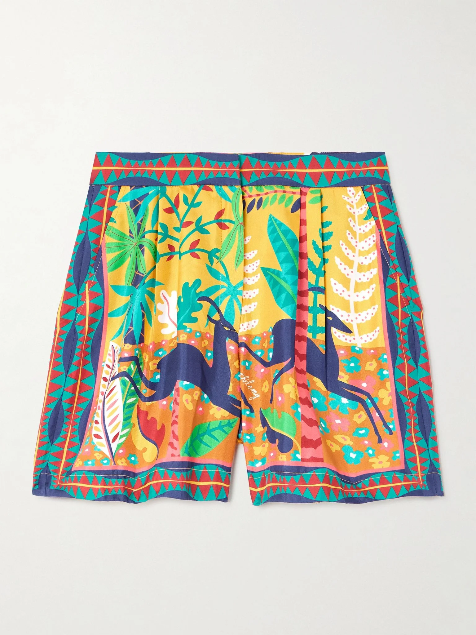 + Louis Barthélemy pleated printed silk-twill shorts Yellow - 1