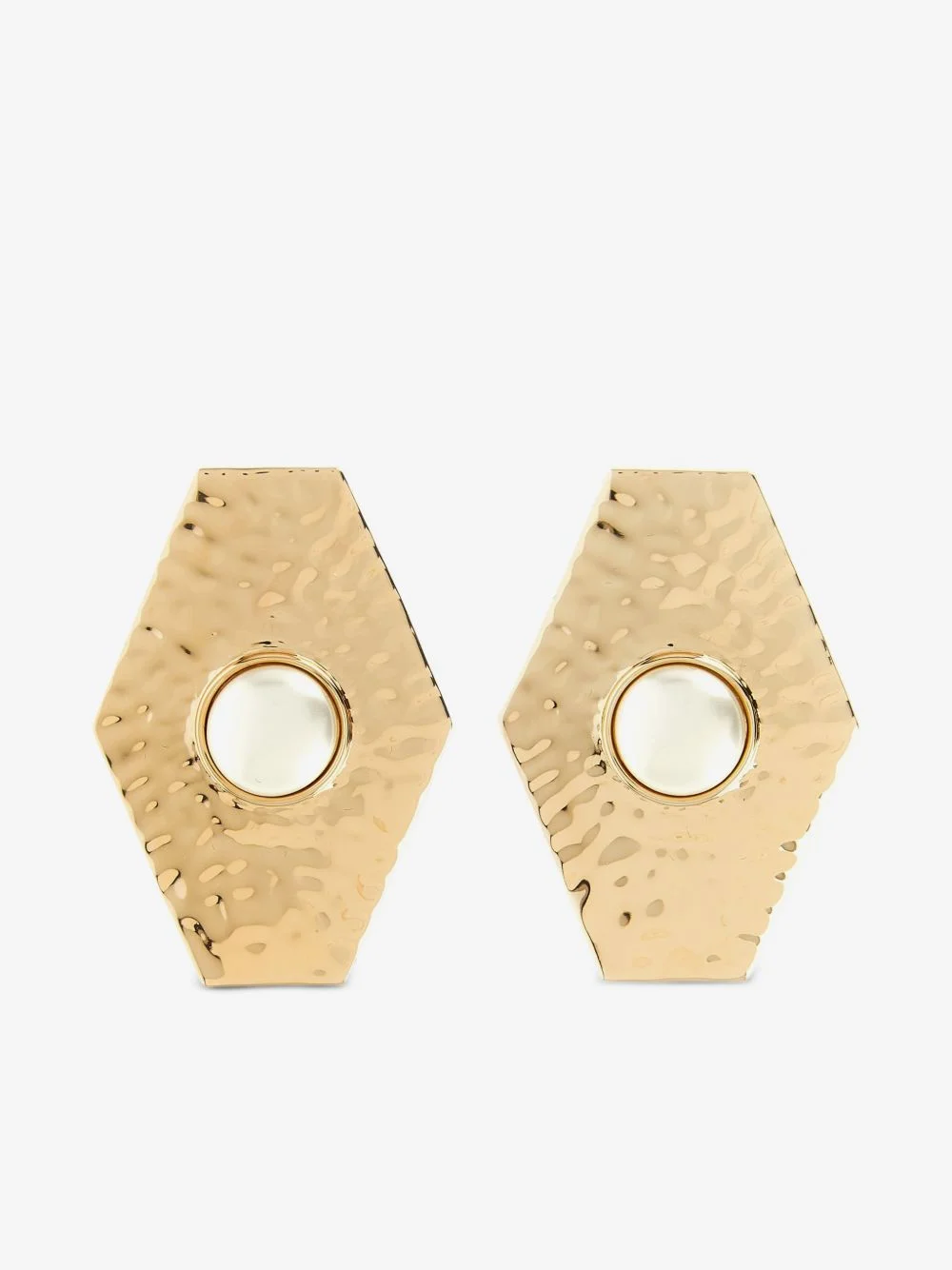 large hammered pearl geometric earrings - 1