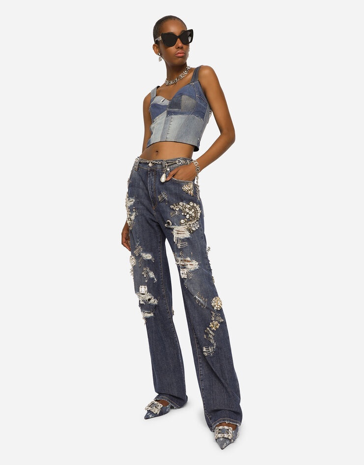 Patchwork denim corset - 5