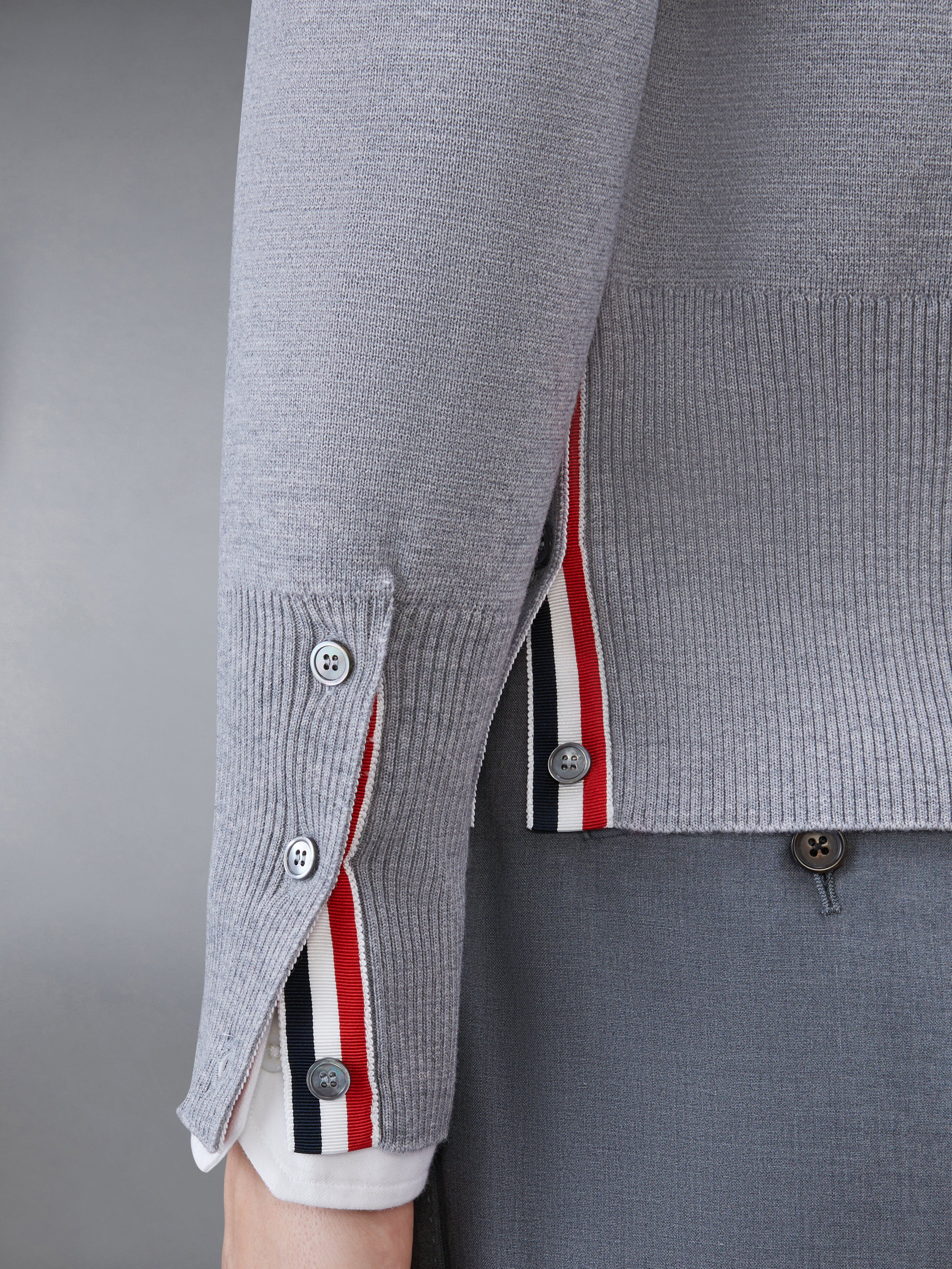 Light Grey Milano Stitch Fine Merino Wool 4-Bar V-Neck Cardigan - 4