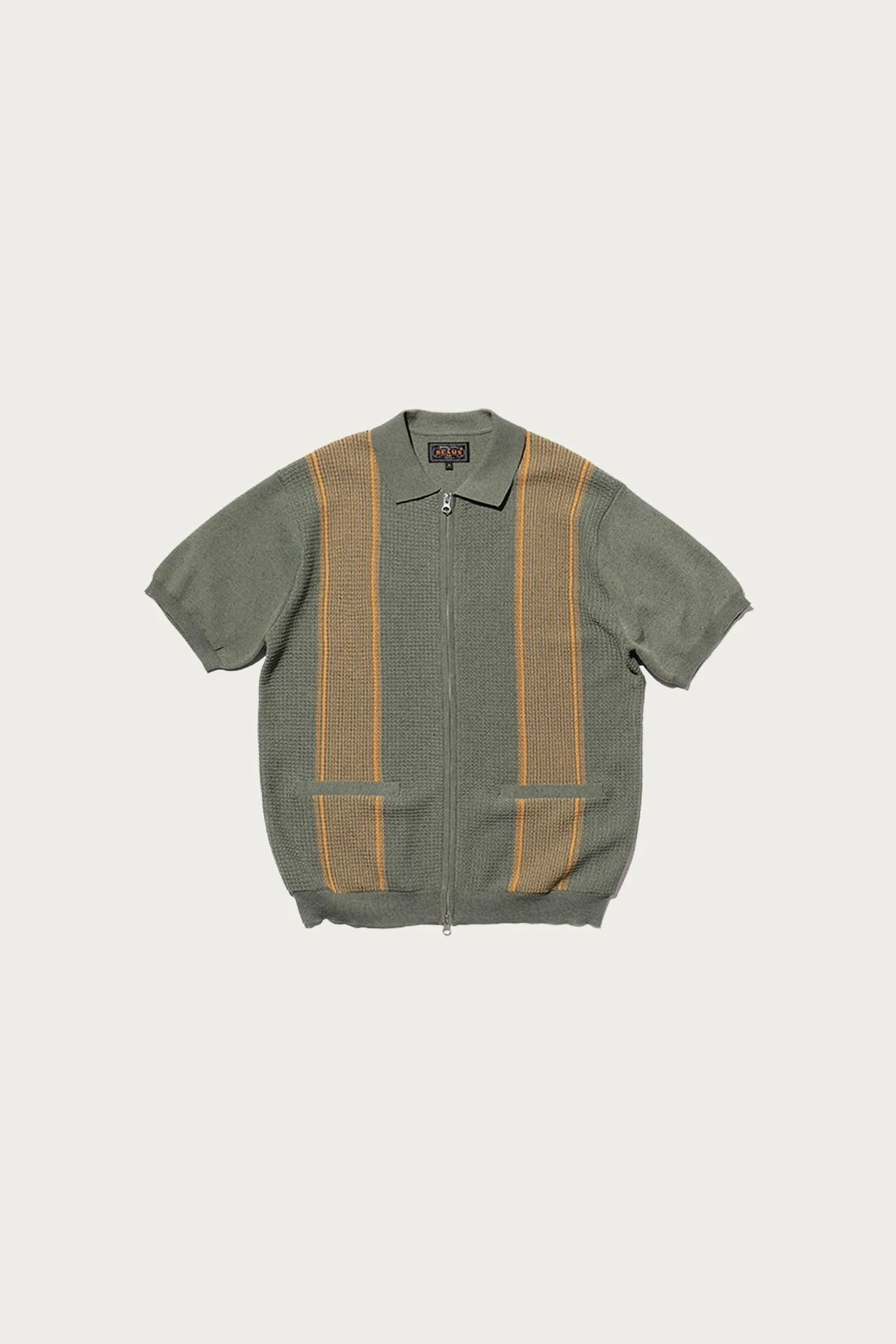 Zip Knit Polo Stripe - Olive - 1