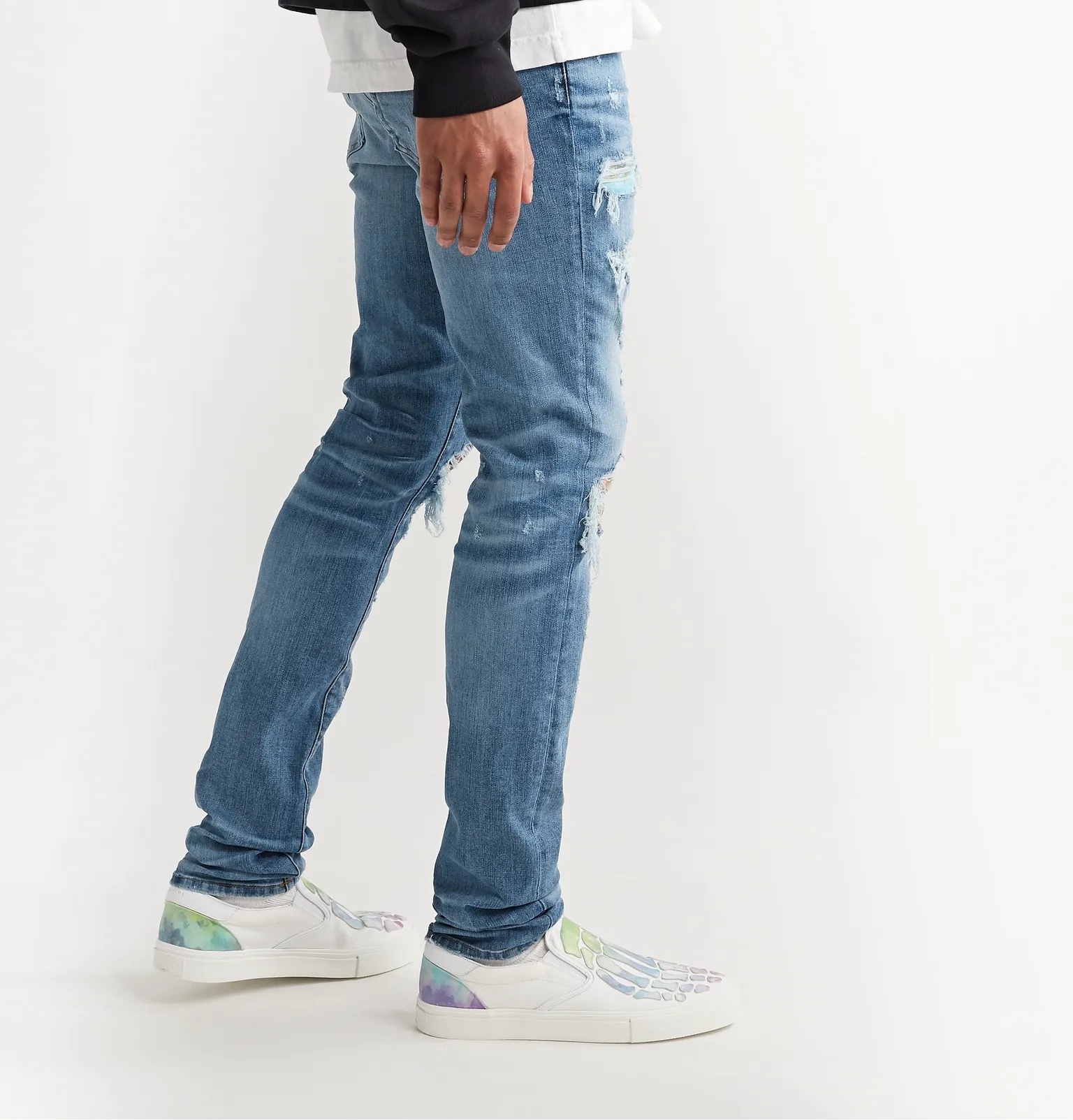 Skinny-Fit Distressed Panelled Stretch-Denim Jeans - 4