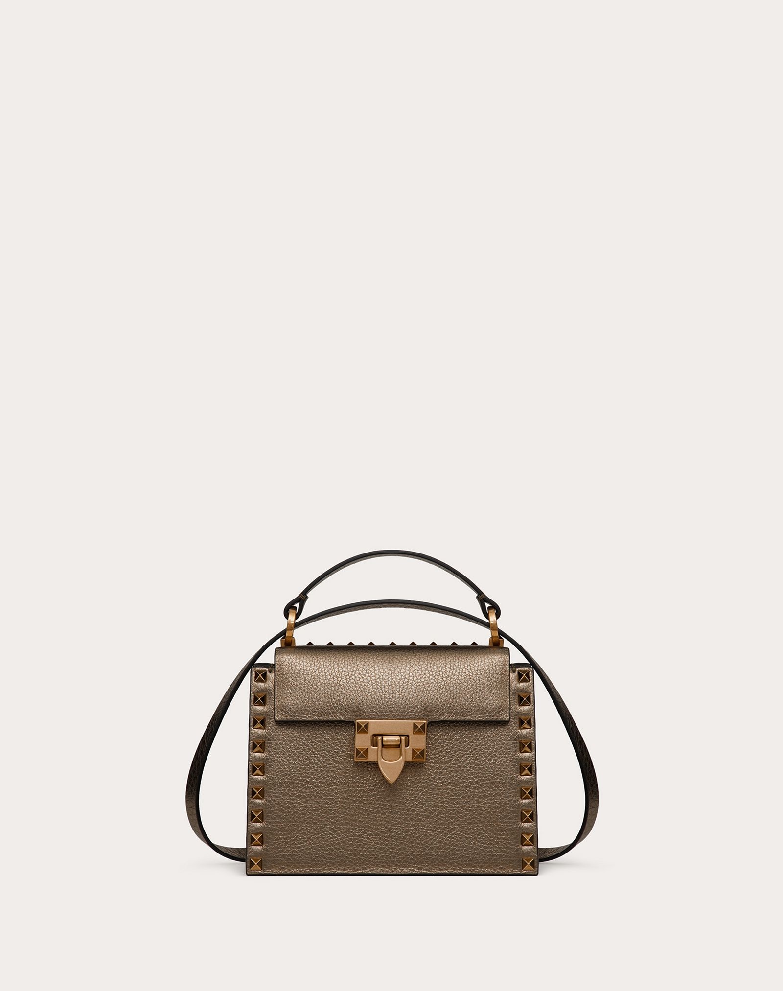 Rockstud Metallic Grainy Calfskin Handbag - 1