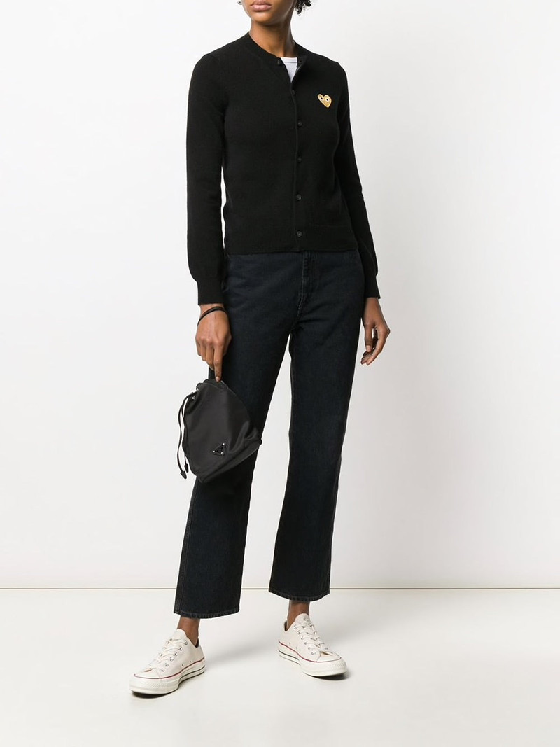 Comme des Garçons PLAY WOMENS WOOL CARDIGAN GOLD HEART - BLACK outlook