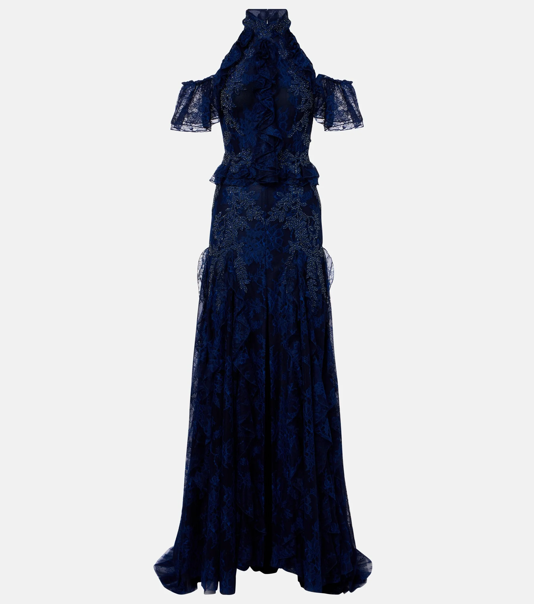 Embellished halterneck lace gown - 1