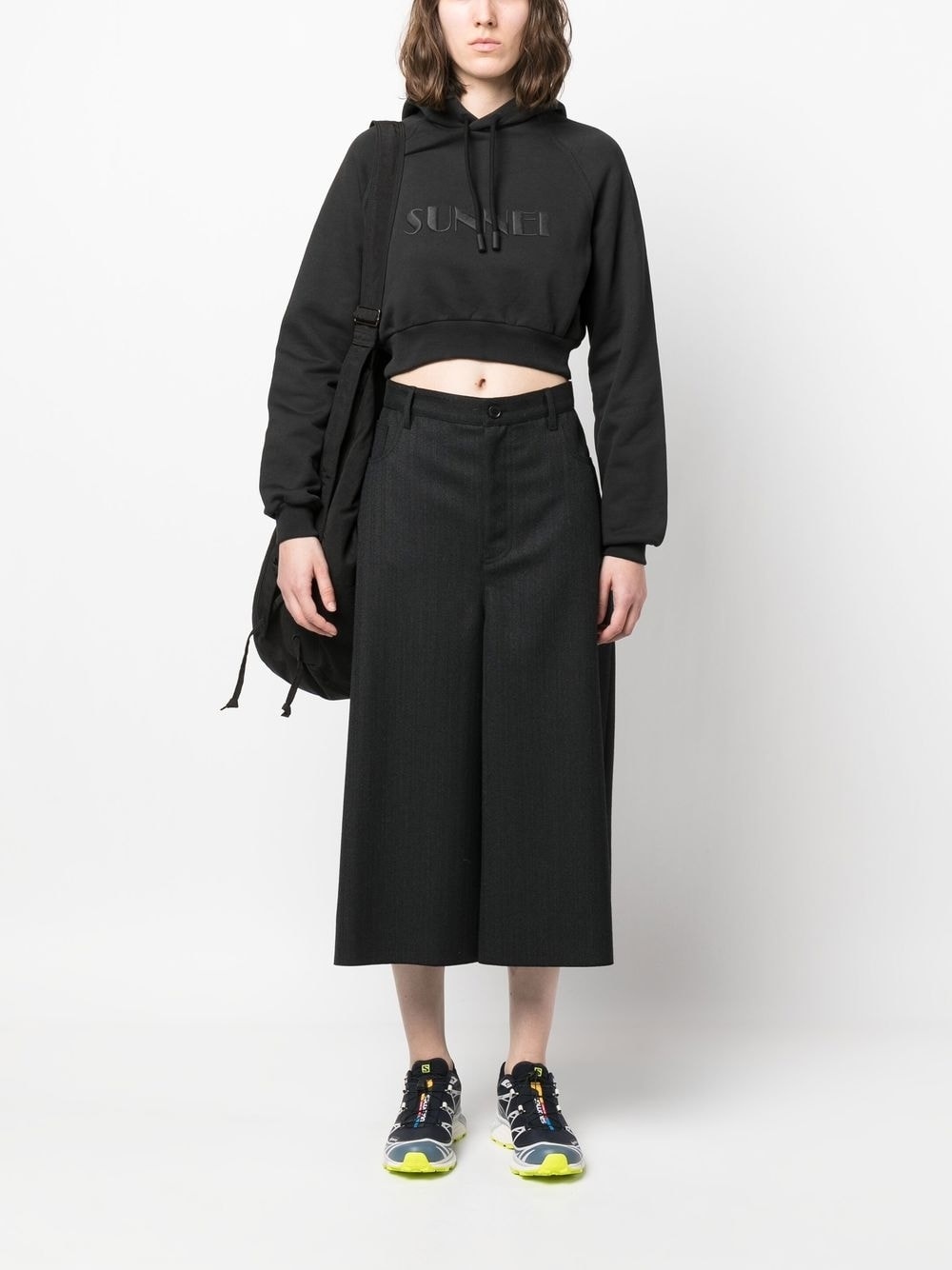 embroidered-logo cropped hoodie - 2