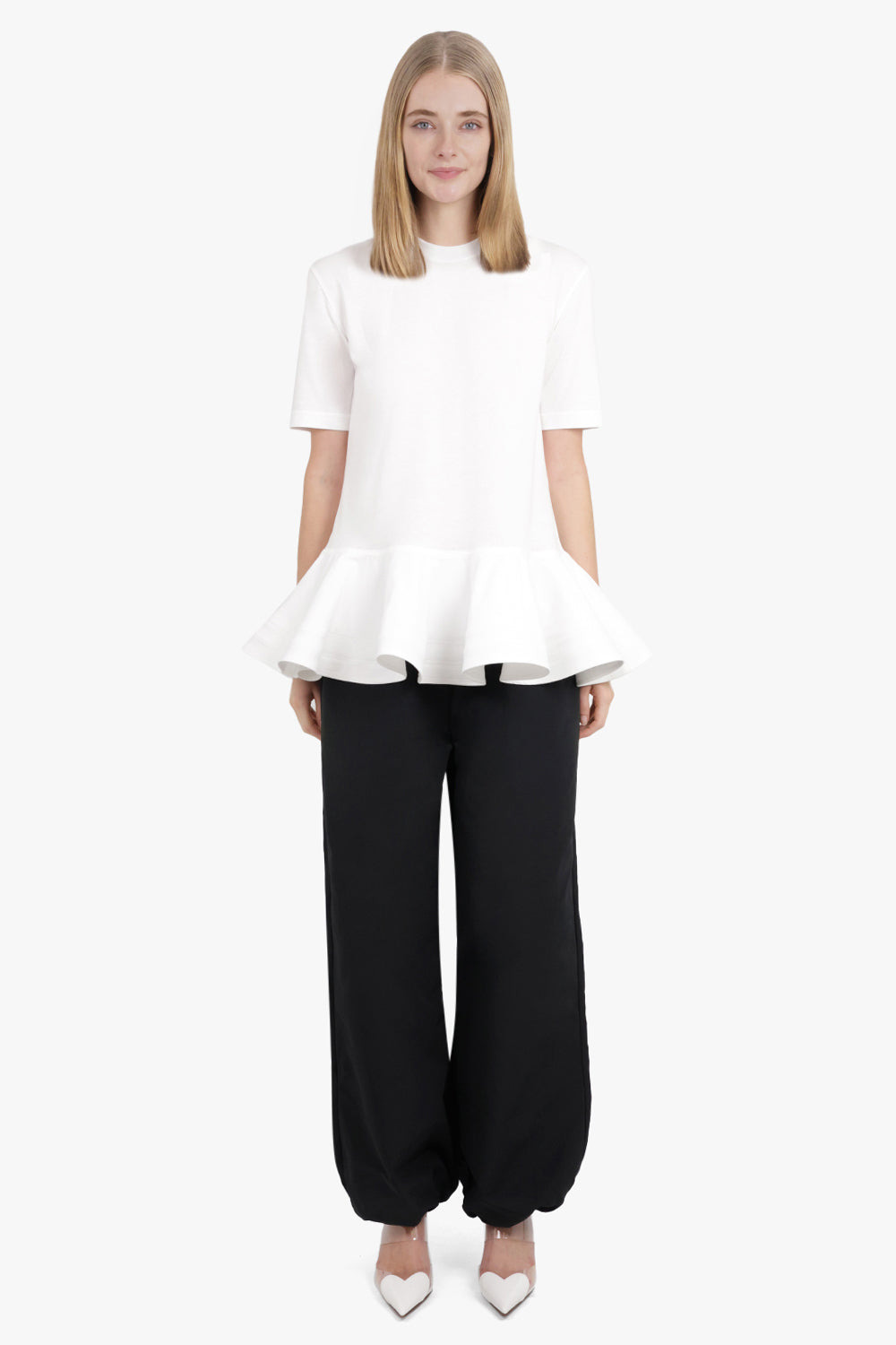LOOSE FIT PEPLUM FLARE HEM T-SHIRT | WHITE - 4
