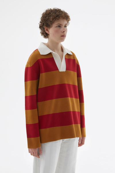 SUNNEI BRONZE & RED STRIPED KNIT POLO outlook