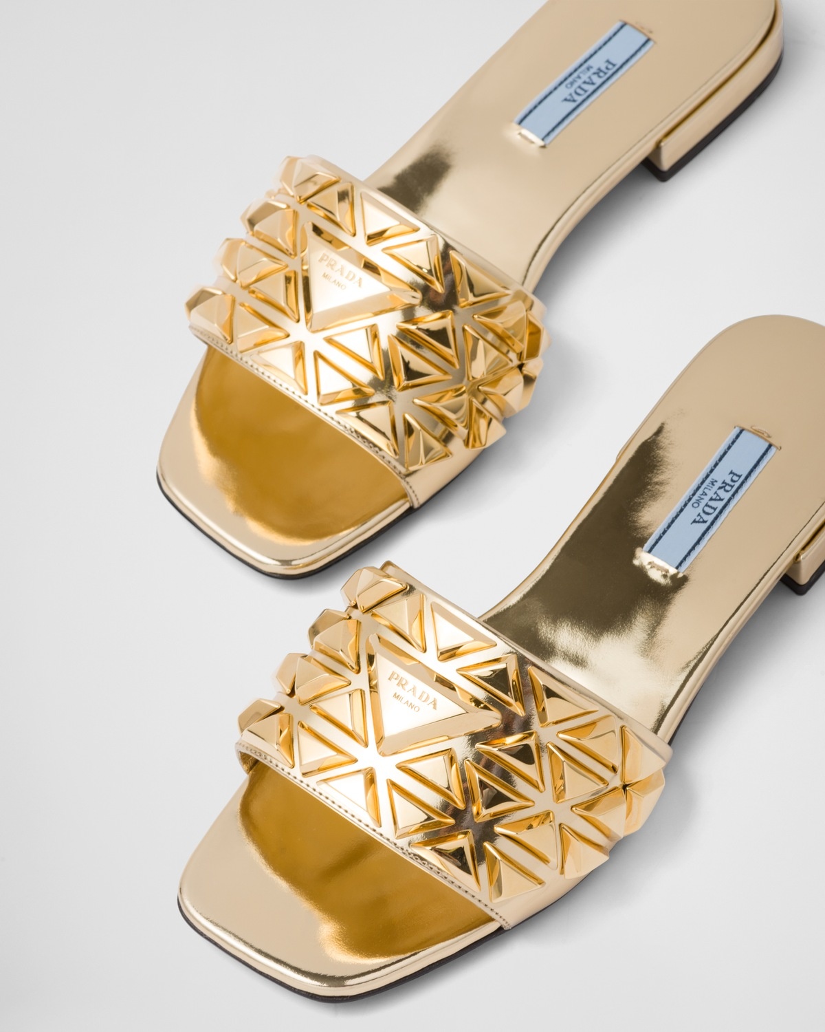 Studded metallic leather slides - 6