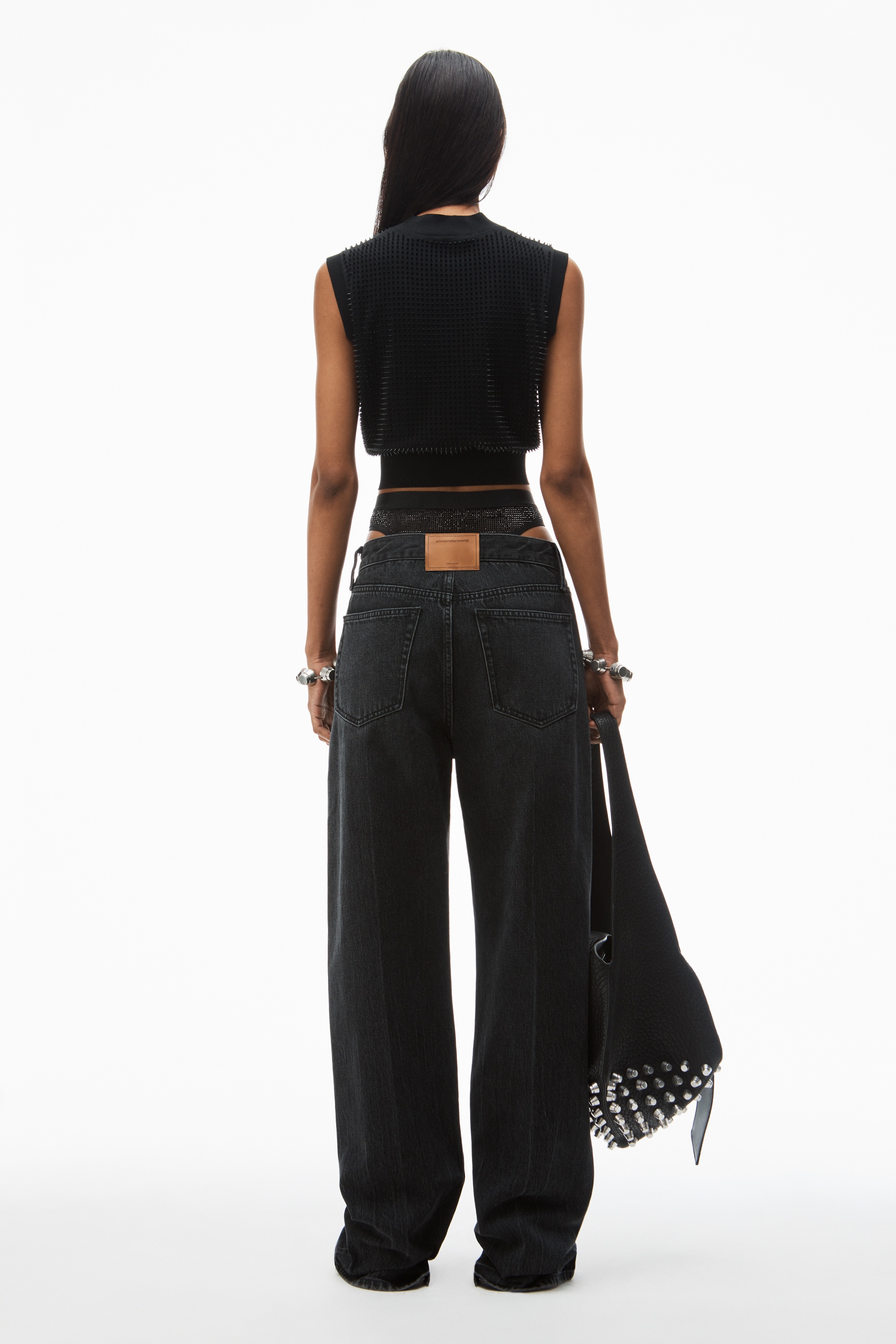 pre-styled straight-leg slit-hem jeans in cotton - 5