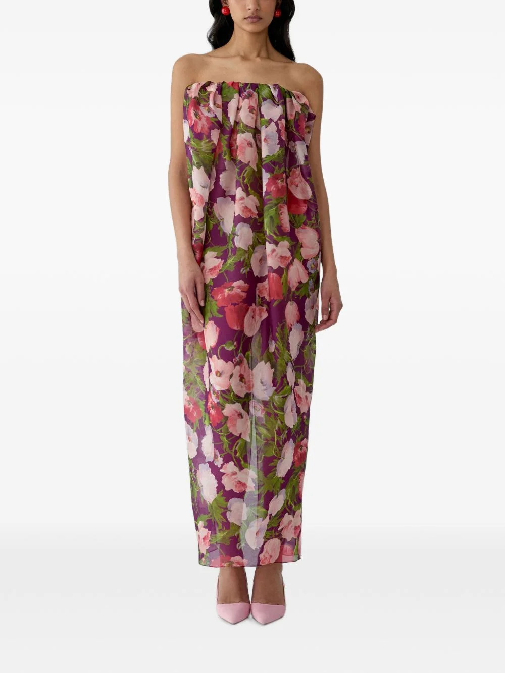 poppy-print maxi dress - 1