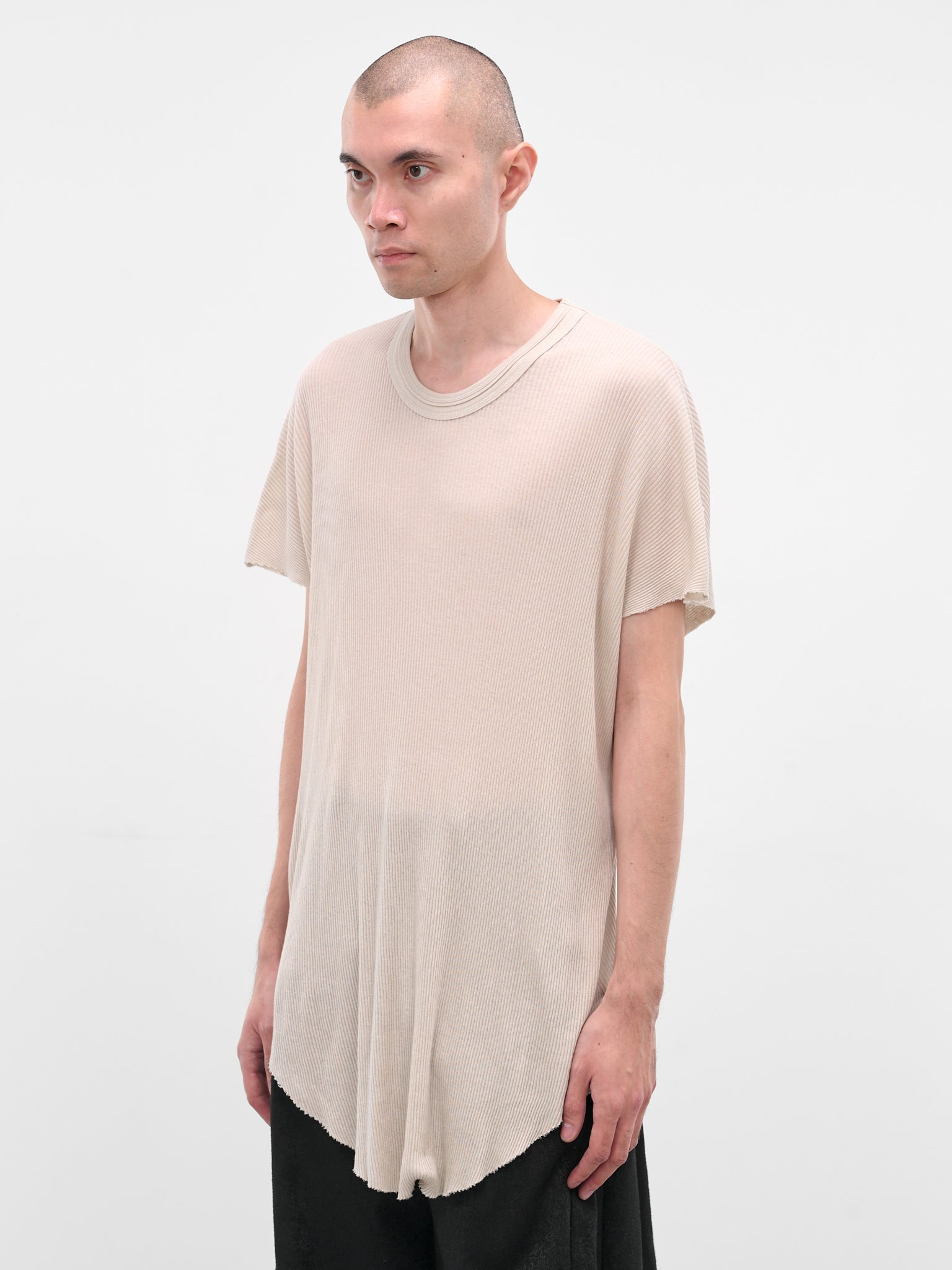 White Cotton-Silk Ribbed Tee - 2