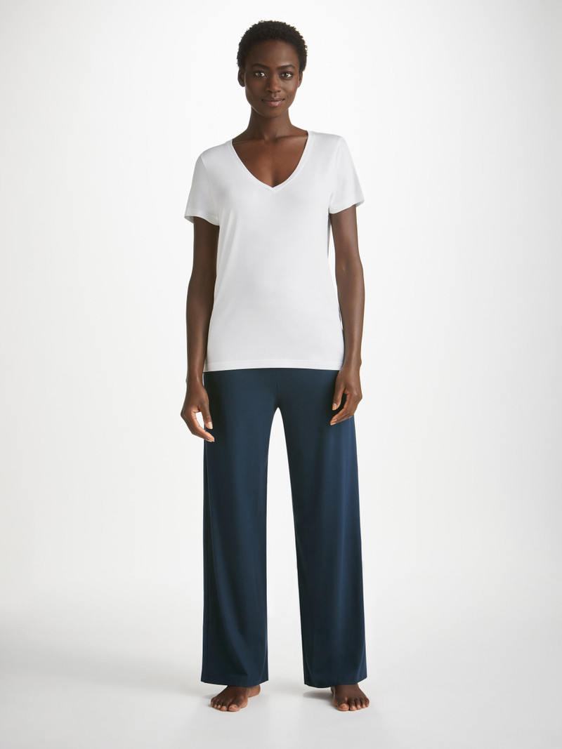 Derek Rose Women's V-Neck T-Shirt Lara Micro Modal Stretch White outlook