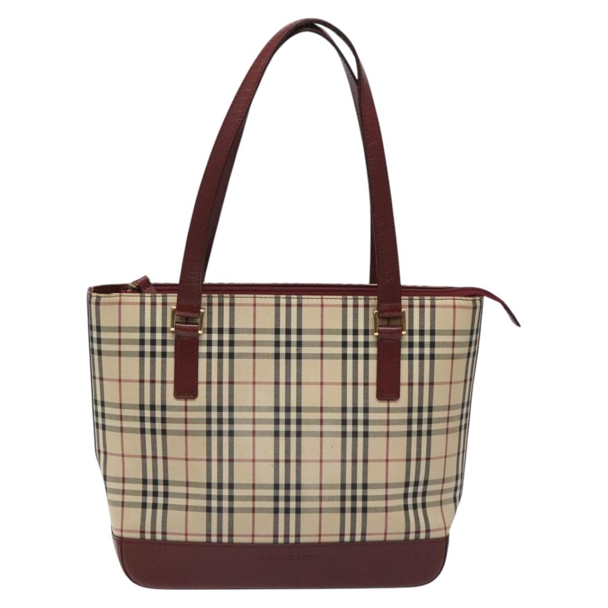 Burberry Nova Check Tote Bag Canvas Leather Beige Red Gold - 13