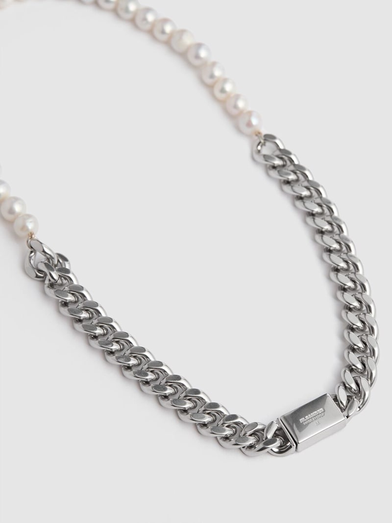 Chain necklace w/ faux pearls - 4