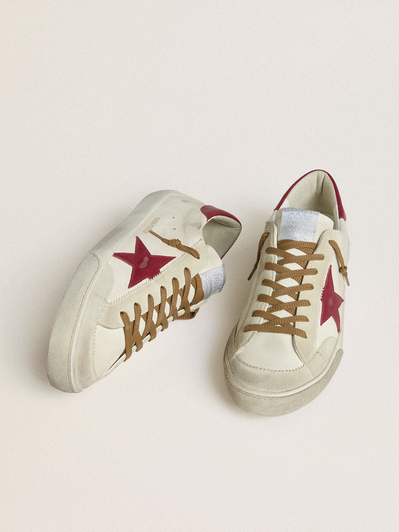 Golden Goose Men's Super-Star with red leather star and beige suede inserts outlook