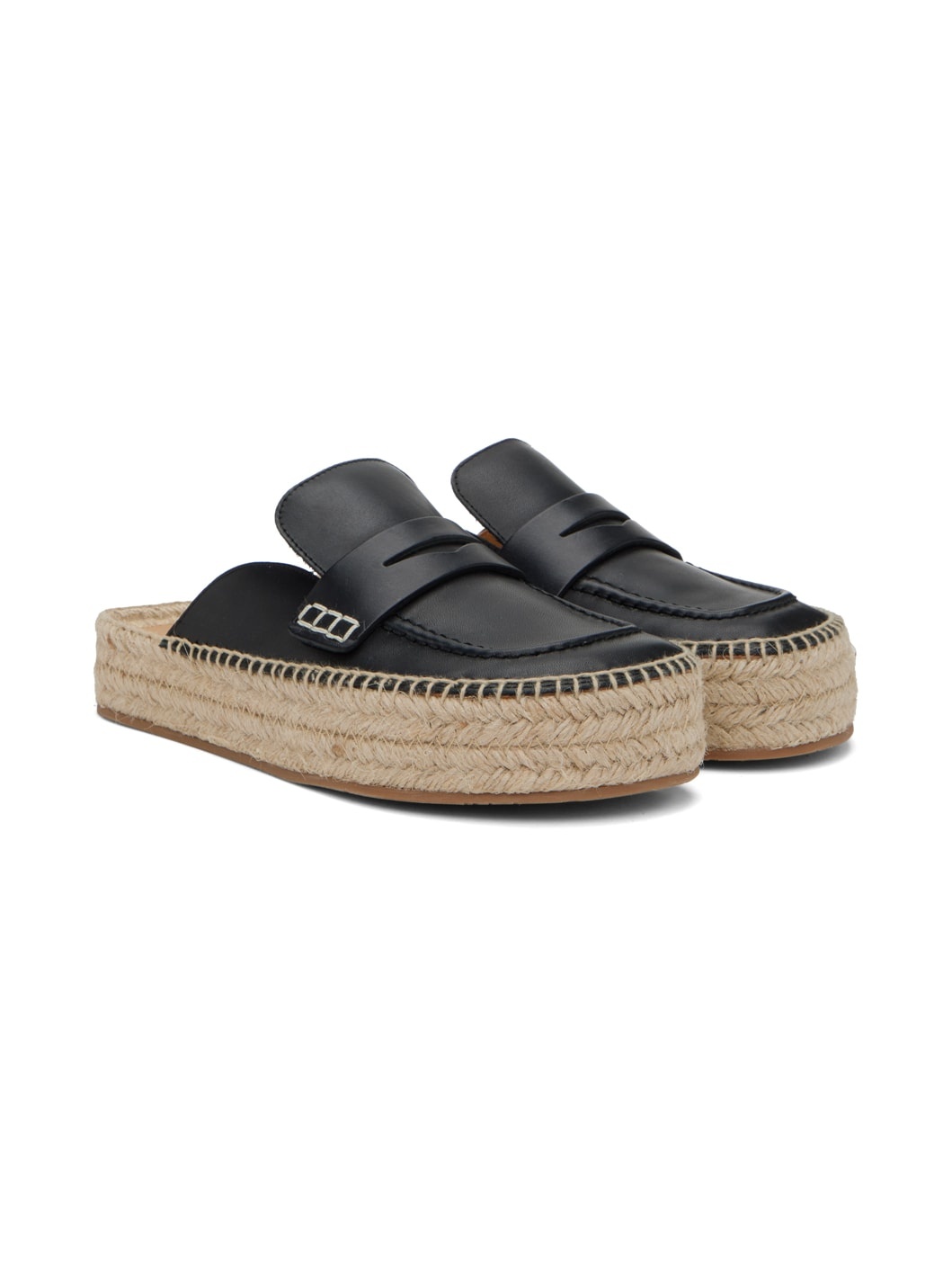Black Leather Espadrilles - 4