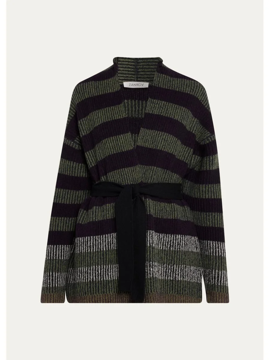 Paulina Striped Wool-Cashmere Wrap Cardigan - 1