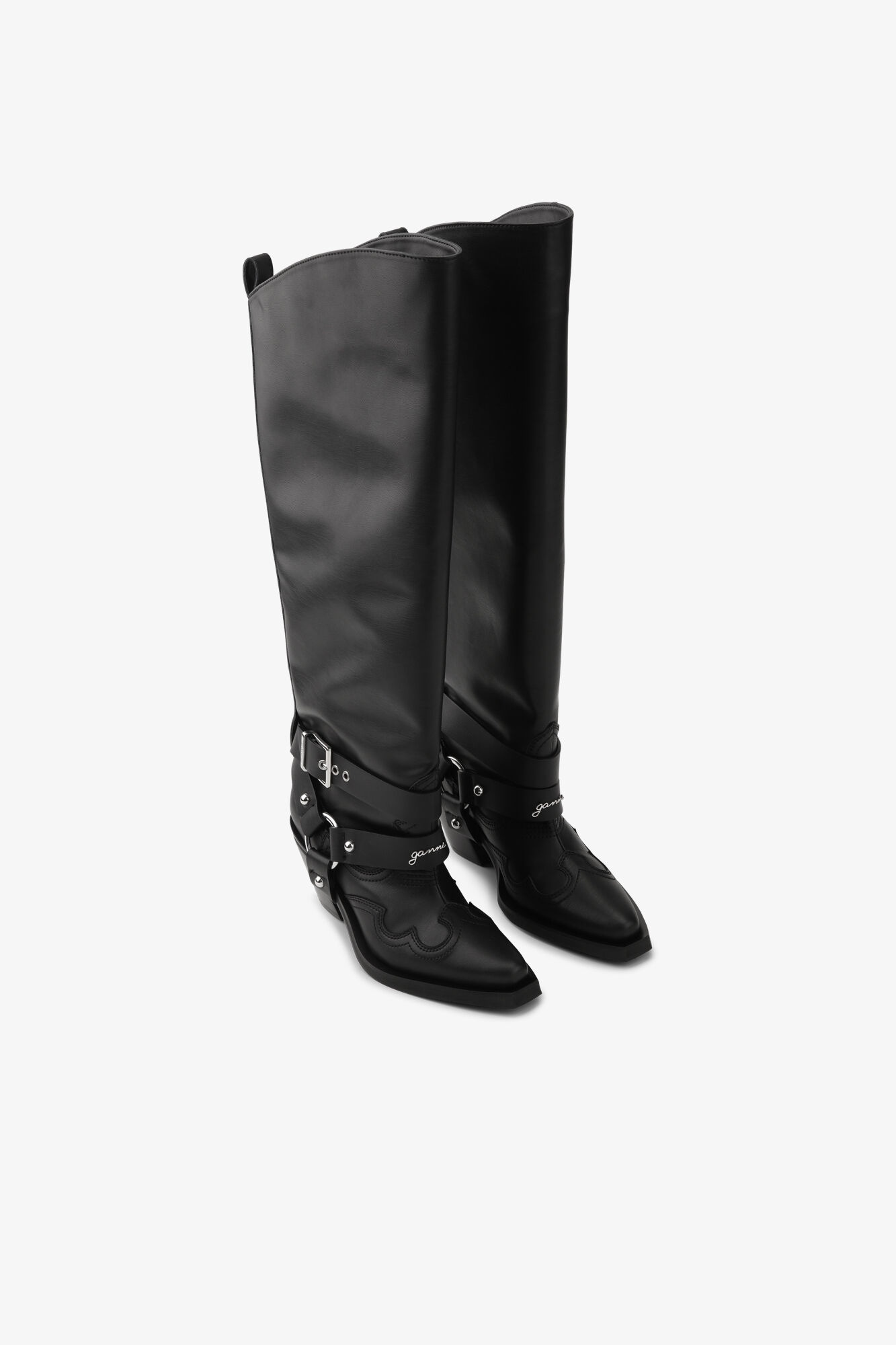 BLACK HIGH SHAFT EMBROIDERED WESTERN BOOTS - 2