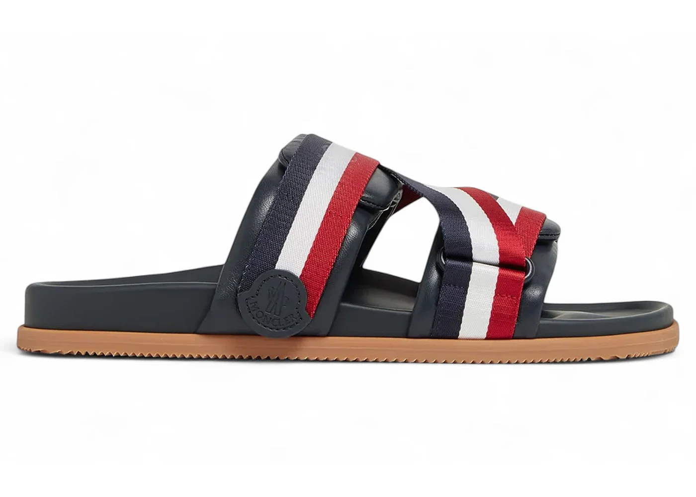 Moncler Mon Summer Leather Slides Navy Red White Gum - 1