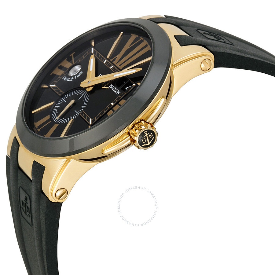 Ulysse Nardin Executive Dual Time Black Dial 18kt Rose Gold Black Rubber Men's Watch 246-00-3-42 - 2