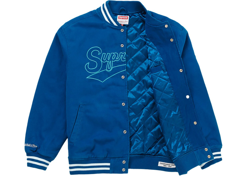 Supreme Supreme Mitchell & Ness Doughboy Twill Varsity Jacket Blue outlook
