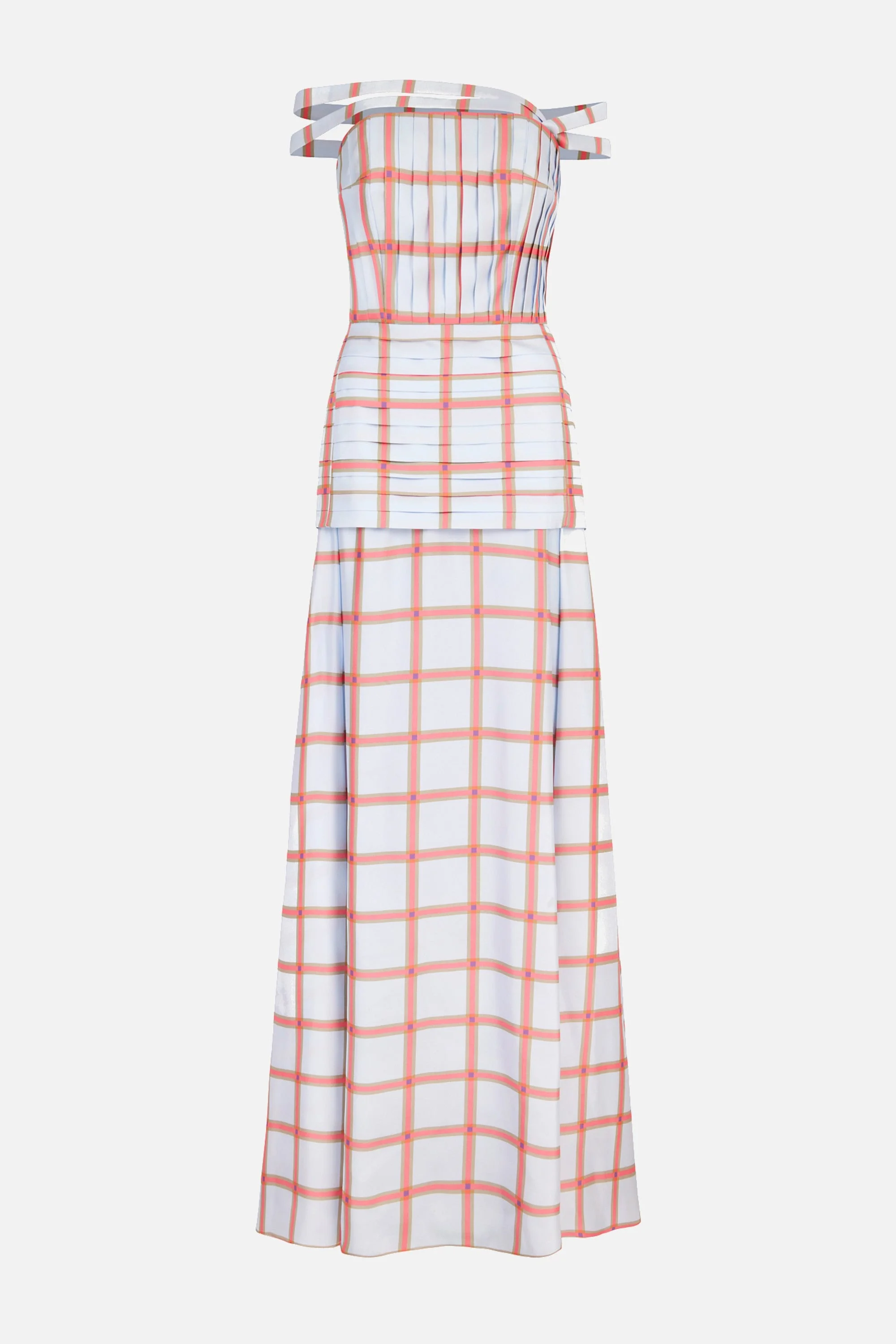 Estella Dress In Blue & Pink Check Silk Twill - 1