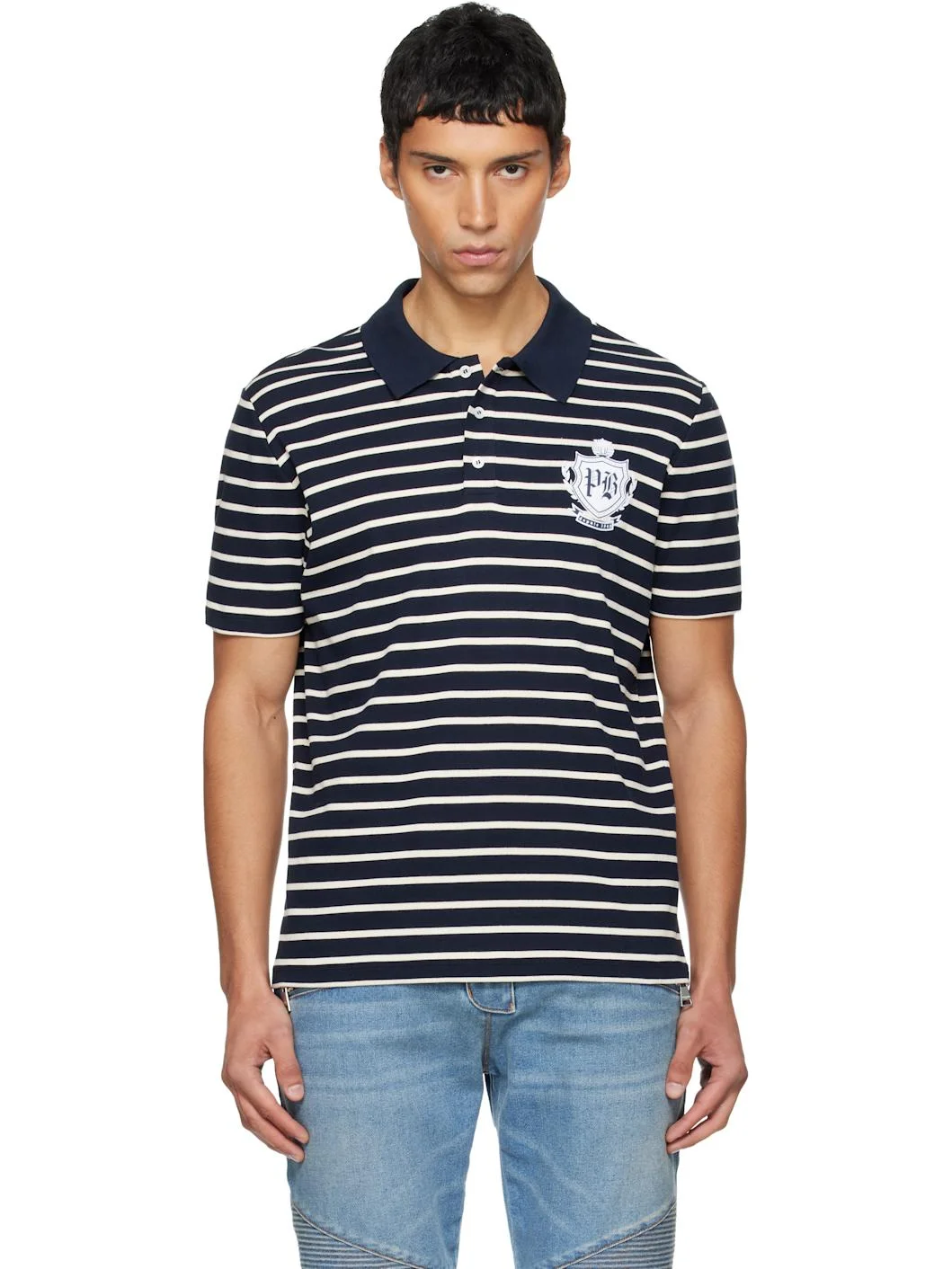 White & Navy College Emblem Polo - 1