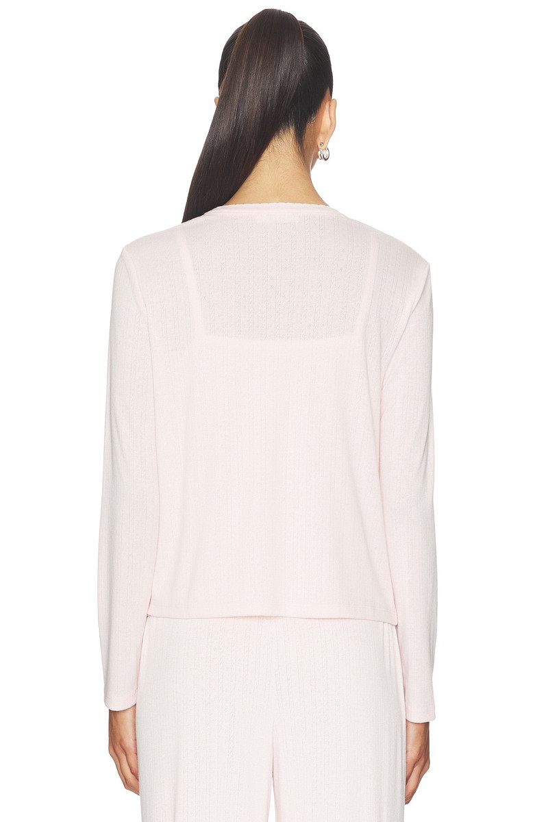 Barefoot Dreams Pointelle Rib Cardigan With Scallop Trim outlook